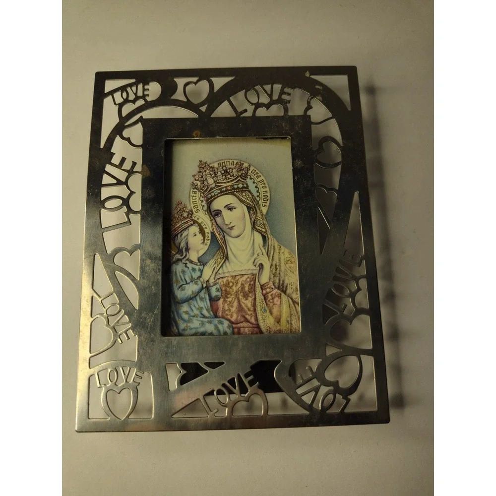 Vintage Framed Our Lady Of Perpetual Hope Plaque Gold Desktop or Hang Catholic